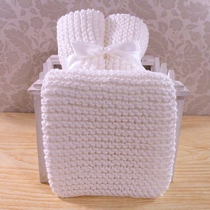 White Cotton Hand Knit Dishcloths Set of 3 image 3