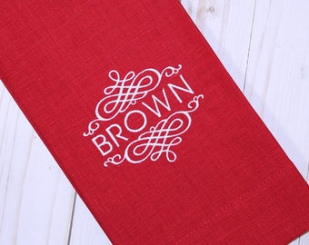 Monogrammed Linen Hand Towel / Kitchen Towel / Tea Towel / Guest Towel