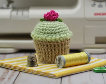 Cupcake Pincushion, Pincushion, Crocheted Cupcake Lime Frosting