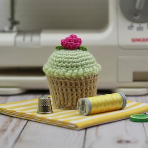 Cupcake Pincushion, Pincushion, Crocheted Cupcake Lime Frosting