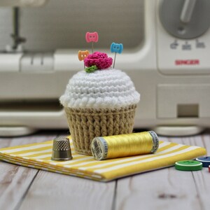 Crocheted Cupcake Pincushion with White Frosting