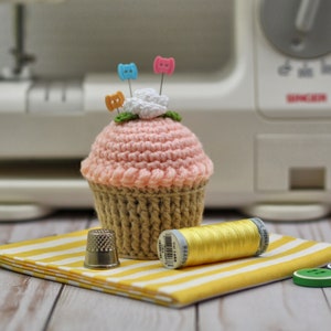 Cupcake Pincushion, Crocheted Cupcake, Cupcake Pin Cushion, Pin Cushion Peach Frosting