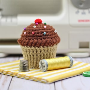 Crocheted Cupcake Pincushion Vanilla, Chocolate or strawberry image 1
