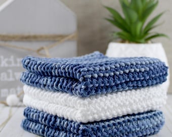Hand Knitted Cotton Dish Cloths - Eco-Friendly Cleaning  - Blue Camo