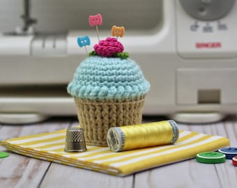 Cupcake Pincushion / Cupcake Pin Cushion / Crocheted Cupcake Mint