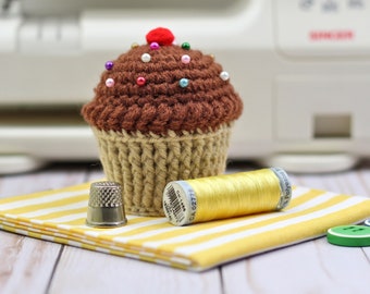 Crocheted Cupcake Pincushion (Vanilla, Chocolate or strawberry)