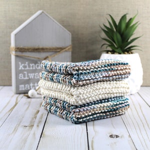 Hand Knitted Cotton Dish Cloths - Eco-Friendly Cleaning  - By the Sea (Set of 3)