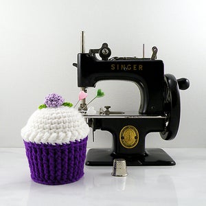 Cupcake Pincushion, Crochet Cupcake, Cupcake Pin Cushion, Cute Pincushion, Cupcake Needle Keeper - Purple Cupcake