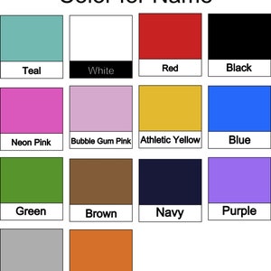K&ouml;nnte beinhalten: Eine Farbkarte mit 14 verschiedenen Farben, darunter Teal, Wei&szlig;, Rot, Schwarz, Neonpink, Bubblegum-Pink, Sportgelb, Blau, Gr&uuml;n, Braun, Marineblau, Lila, Grau und Orange.