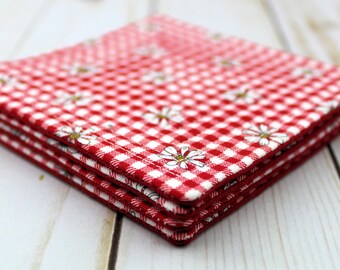 Quilted Fabric Coasters / Daisy Coasters / Gingham Coasters Set of Four