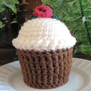 Cupcake Pincushion, Crocheted Cupcake, Chocolate  Butter Cream Frosting Cupcake