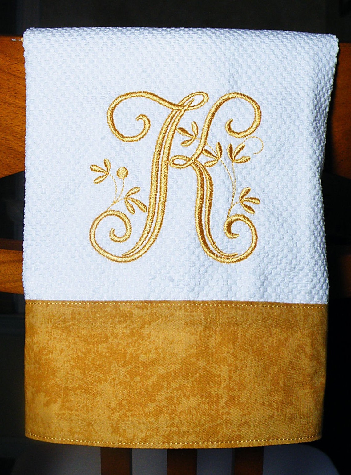 Monogrammed Kitchen Towel With Gold Trim Etsy