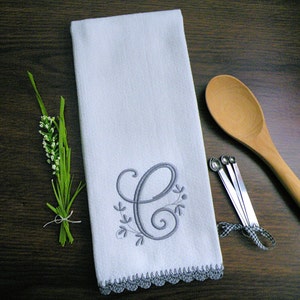 Gray Monogrammed Kitchen Towel, Gray Home Decor