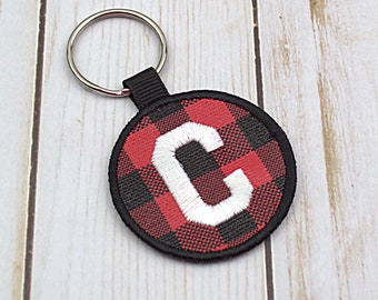 Red and Black Buffalo Plaid Faux Leather Key Chain