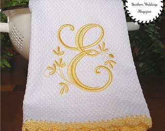 Serviette de cuisine monogrammée / Serviette à main / Serviette jaune