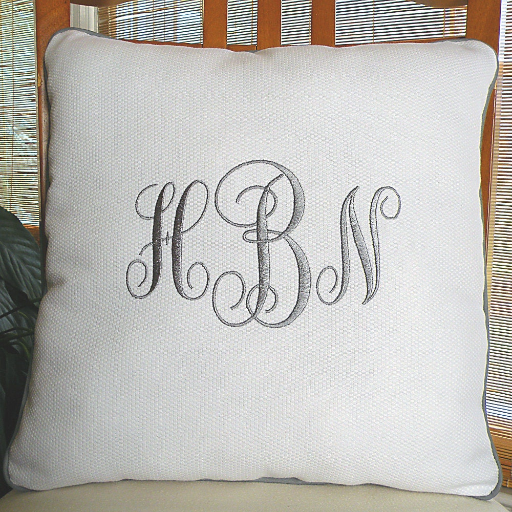 White Monogram Pillow Monogrammed Throw Pillow Personalized