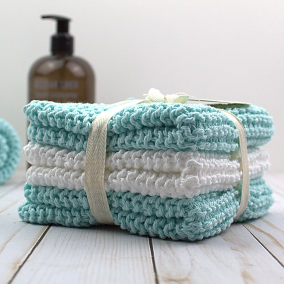 Hand Knitted Dishcloths, Cotton Washcloths, Dish Cloths, Wash