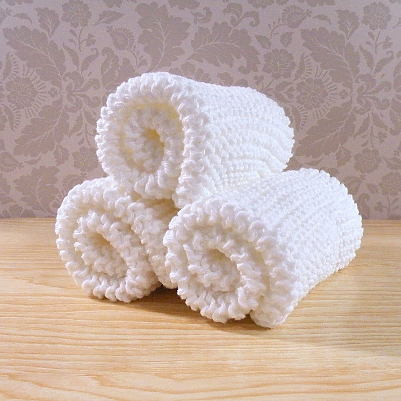 White Cotton Hand Knit Dishcloths Set of 3 image 2