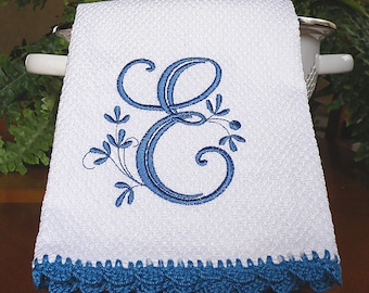 Monogrammed Hand Towel, Monogrammed Kitchen Towel, Personalized Towel, Blue Monogrammed Towel