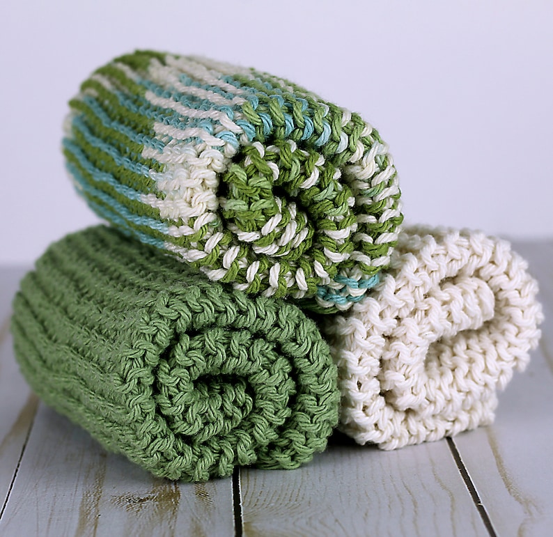 Hand Knitted Cotton Dishcloths, Cotton Washcloths, Dish Cloths, Wash Cloths, Dish Rags Sea Blends image 2