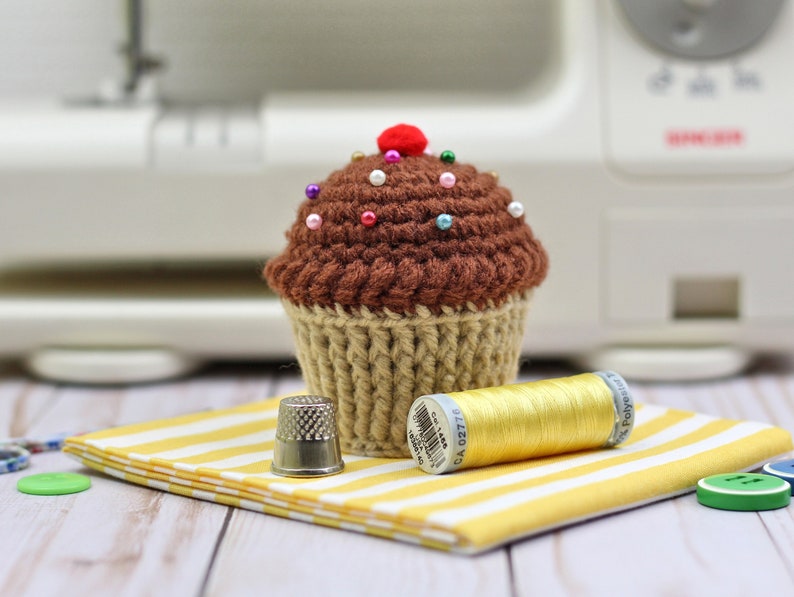 Crocheted Cupcake Pincushion Vanilla, Chocolate or strawberry image 1