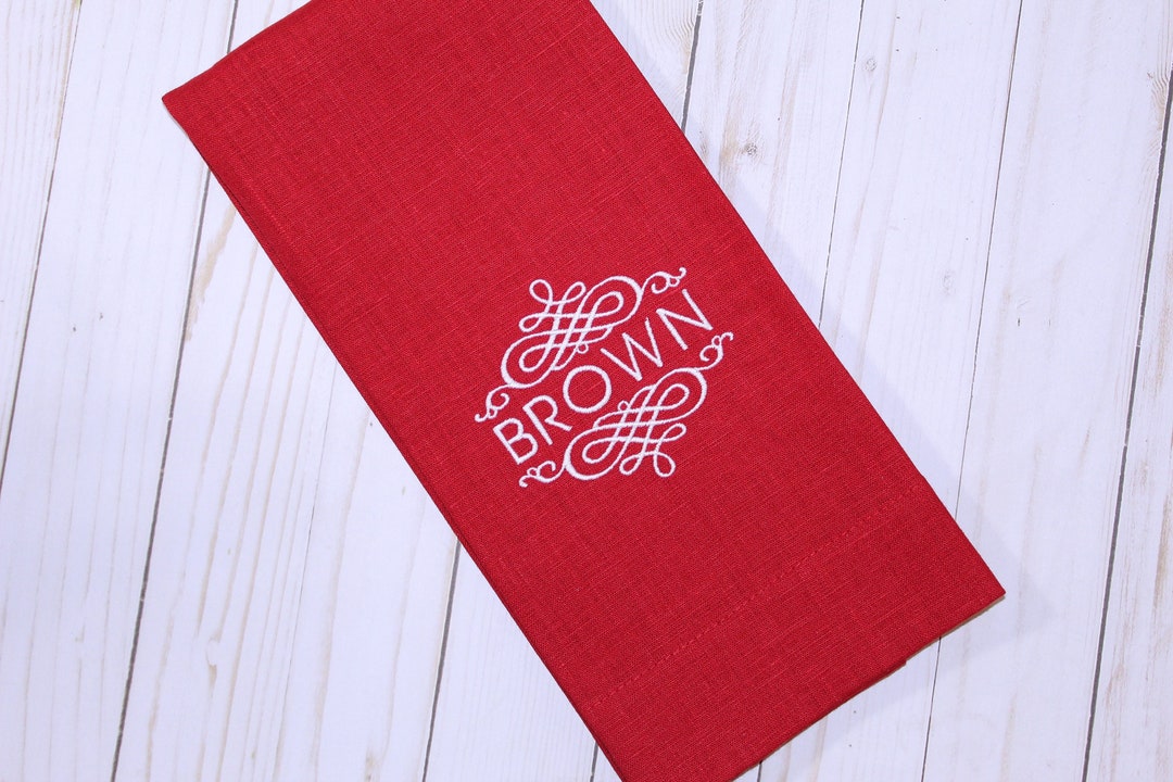 Monogrammed Linen Hand Towel / Kitchen Towel / Tea Towel / Etsy