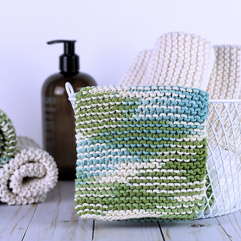 Hand Knitted Cotton Dishcloths, Cotton Washcloths, Dish Cloths, Wash Cloths, Dish Rags Sea Blends image 3