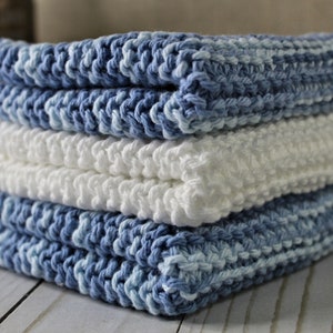 Hand Knitted Cotton Dish Cloths - Eco-Friendly Cleaning  - Faded Denim