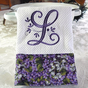 Monogrammed Kitchen Towel, Purple Floral Monogrammed Towel