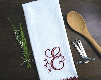 Monogrammed Towel, Kitchen Towel, Personalized Dish Towel, Burgundy Kitchen Towel, Tea Towel