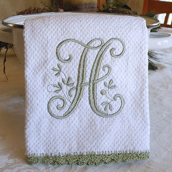 Monogrammed Dish Towel, Monogrammed Kitchen Towel Sage Green 