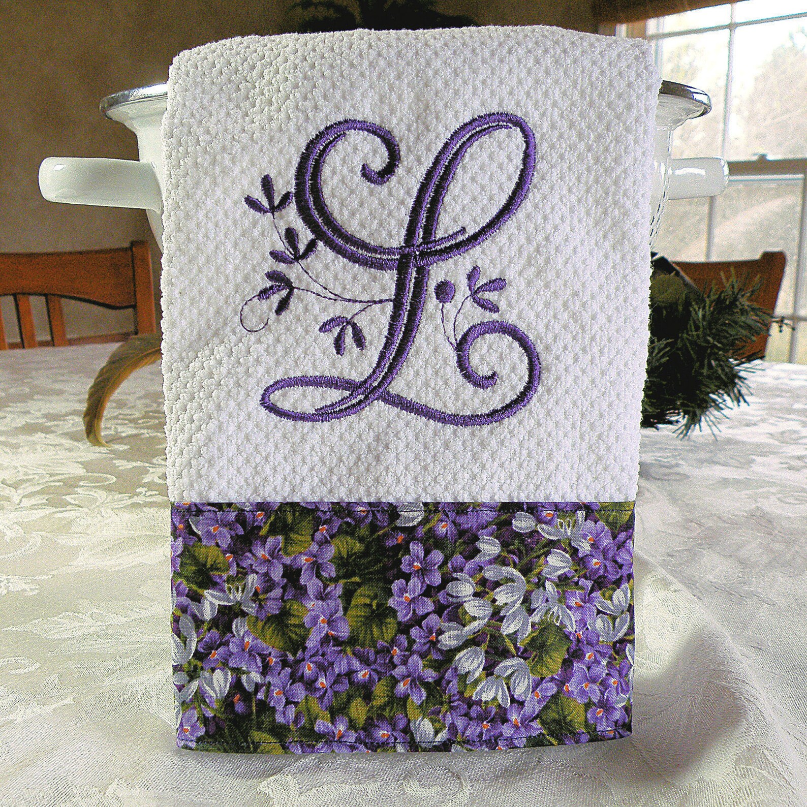 Monogrammed Kitchen Towel Purple Floral Monogrammed Towel Etsy