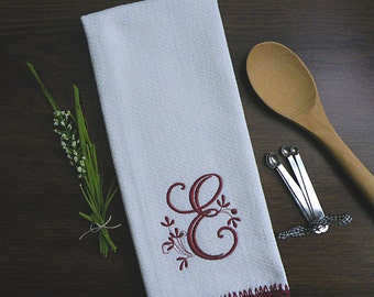 Serviette monogrammée, serviette de cuisine, serviette de vaisselle personnalisée, serviette de cuisine bordeaux, torchon