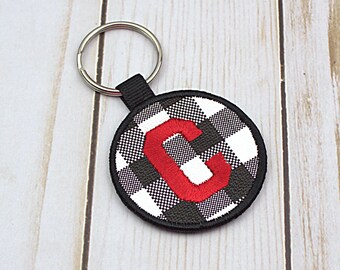 Black and White Buffalo Plaid Faux Leather Key Chain