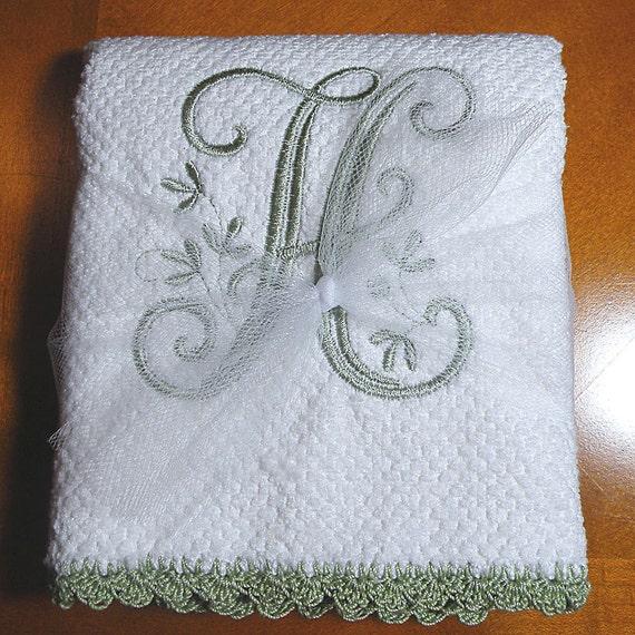 Monogrammed Dish Towel, Monogrammed Kitchen Towel Sage Green 