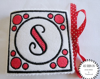 Monogrammed Needle Book,  Red and Black Needle Keeper