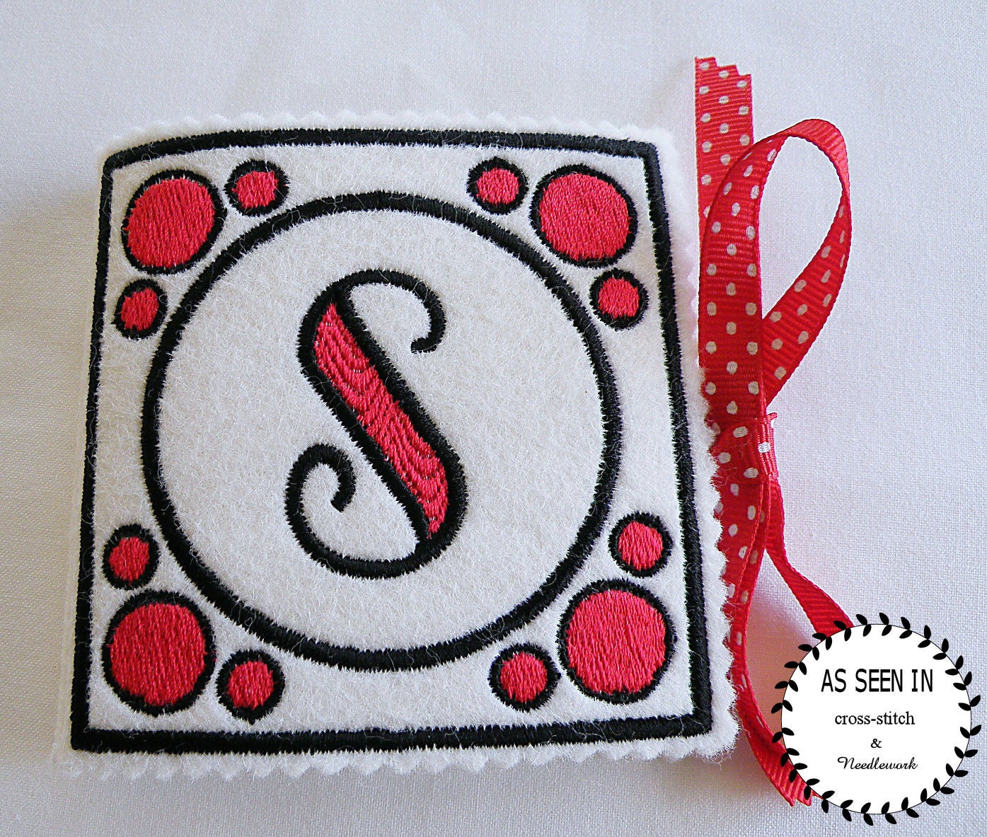 Monogrammed Needle Book,  Red and Black Needle Keeper