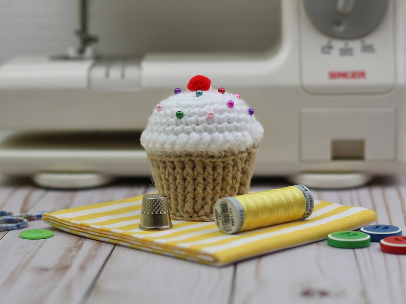 Crocheted Cupcake Pincushion Vanilla, Chocolate or strawberry image 3