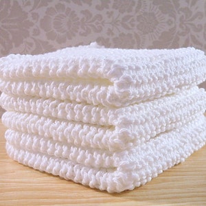 White Cotton Hand Knit Dishcloths Set of 3 image 5