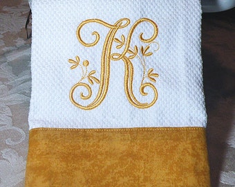 Monogrammed Kitchen Towel with Gold Trim