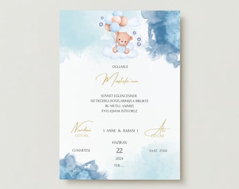 Sünnet Düğün Davetiyesi, Circumcision Ceremony Invitation Cards, Personalized, Digital or Printed