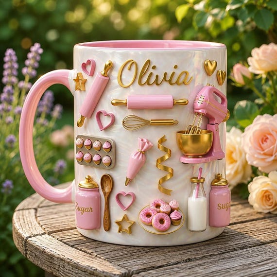 Personalized Baking Mug, Custom Baker Gift, Bakery Theme Coffee Cup, Mom Kitchen Decor
