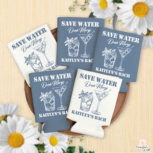 Custom Bachelorette Can Cooler, Personalized Save Water Drink Margs Bachelorette Can Cooler, Beach Bachelorette Party, Custom Party Favors