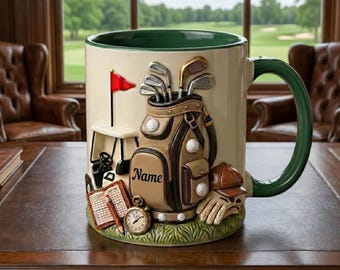 Personalized Golf Mug, Custom Name Ceramic Coffee Cup, Golf Player Gift
