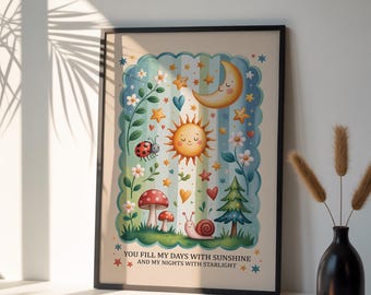 Neutral Sun and Star Print Poster, Kids Room Wall Art, Kids Bedroom, Playful Animal Prints, Eclectic Nursery Wall Art, Affirmation Kids