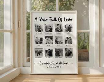 Custom Polaroid Photo Anniversary Print Poster, Anniversary Gift, 1st Anniversary Gift, Personalized Photo Frame, Custom Photos One Year