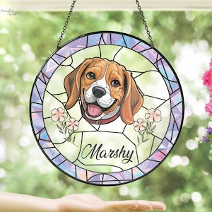 Custom Pet Portrait Stained Glass Suncatcher, Custom Dog Portrait from Photo, Stained Glass Dog Memorial, Sympathy Gifts, Stained Glass Dog