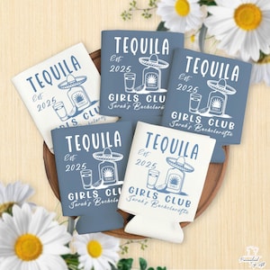 Custom Bachelorette Can Cooler, Personalized Tequila Girls Club Bachelorette Can Cooler, Beach Bachelorette Party, Custom Party Favors