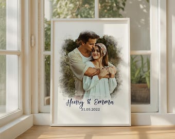 Watercolor Couple Portrait, Custom Anniversary Gift, Romantic Wall Decor, Wedding Keepsake, Watercolor Portrait, Personalized Portrait