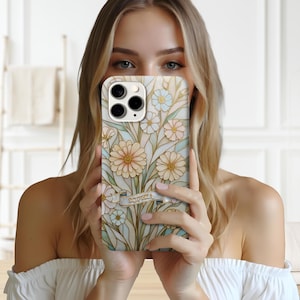Personalized Phone Case, Wildflower Stained Glass Effect Phone Case, Floral 3D Mosaic Tough Case, Stained Glass Pearl Effect with Flowers
